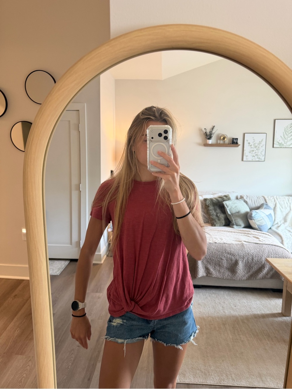 Maurices Knot-Front Short Sleeve Tee in Maroon